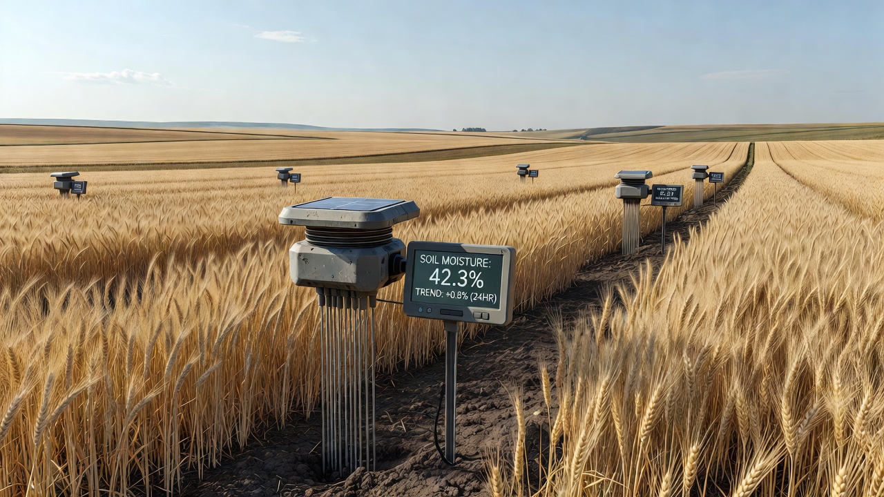 Close-up view of soil moisture probes and data logger unit positioned beside a maintained hiking trail